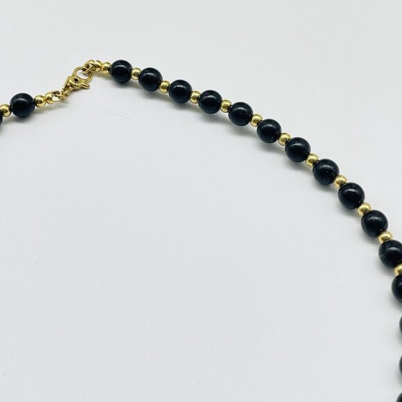 Vintage Monet Black Bead Necklace Signed - Picture 6 of 10